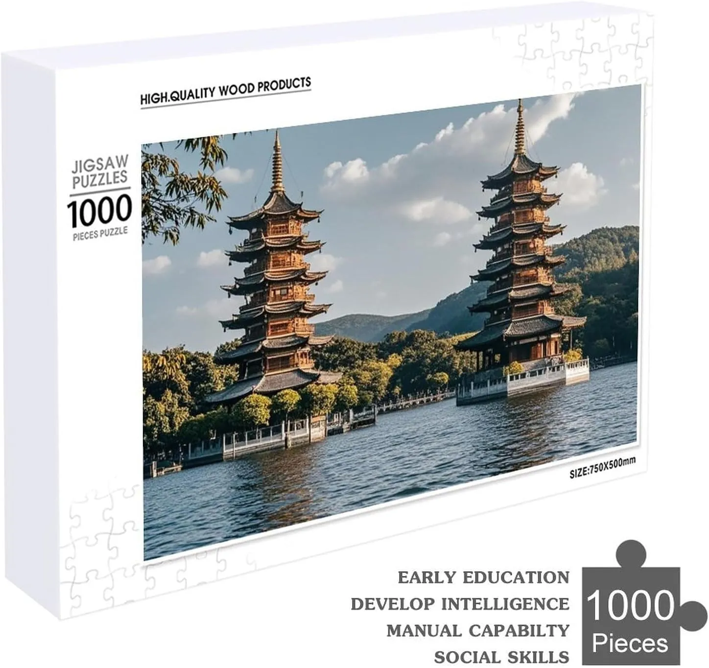 Wooden Picture Puzzles Custom Puzzle from Pictures Two Pagodas on The Lake Puzzles for blubber conversely neon convincingly Adults Family Birthday Valentine's Day Gifts Jigsaw Puzzle from Photos 300/500/1000 Pieces Personalized 