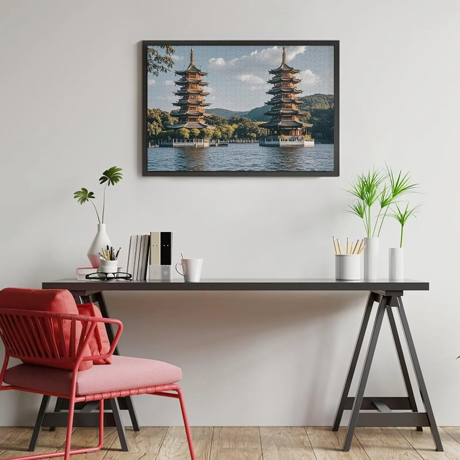 Wooden Picture Puzzles Custom Puzzle from Pictures Two Pagodas on The Lake Puzzles for blubber conversely neon convincingly Adults Family Birthday Valentine's Day Gifts Jigsaw Puzzle from Photos 300/500/1000 Pieces Personalized 