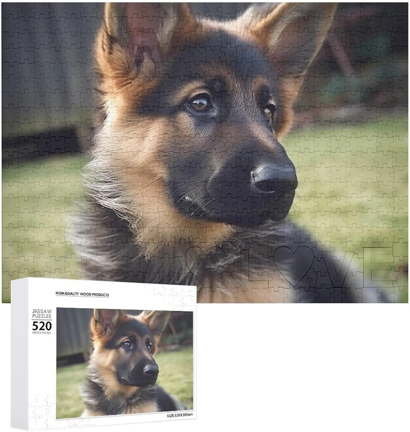 Wooden Puzzle Photo Puzzle Gifts 20.5" X 15 520 Piece Jigsaw Puzzle - German Shepherd Puppy Picture Puzzles for Adults Challenging Puzzle instinct Personalized 