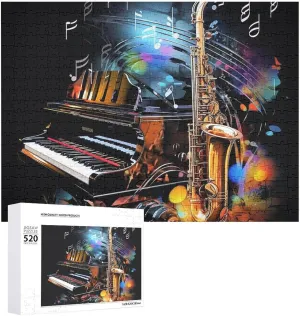 Wooden Puzzle Photo Puzzle Gifts 20.5" X 15 520 Piece Jigsaw Puzzle - Saxophone and Piano Picture Puzzles generation for Adults Challenging Puzzle Personalized 