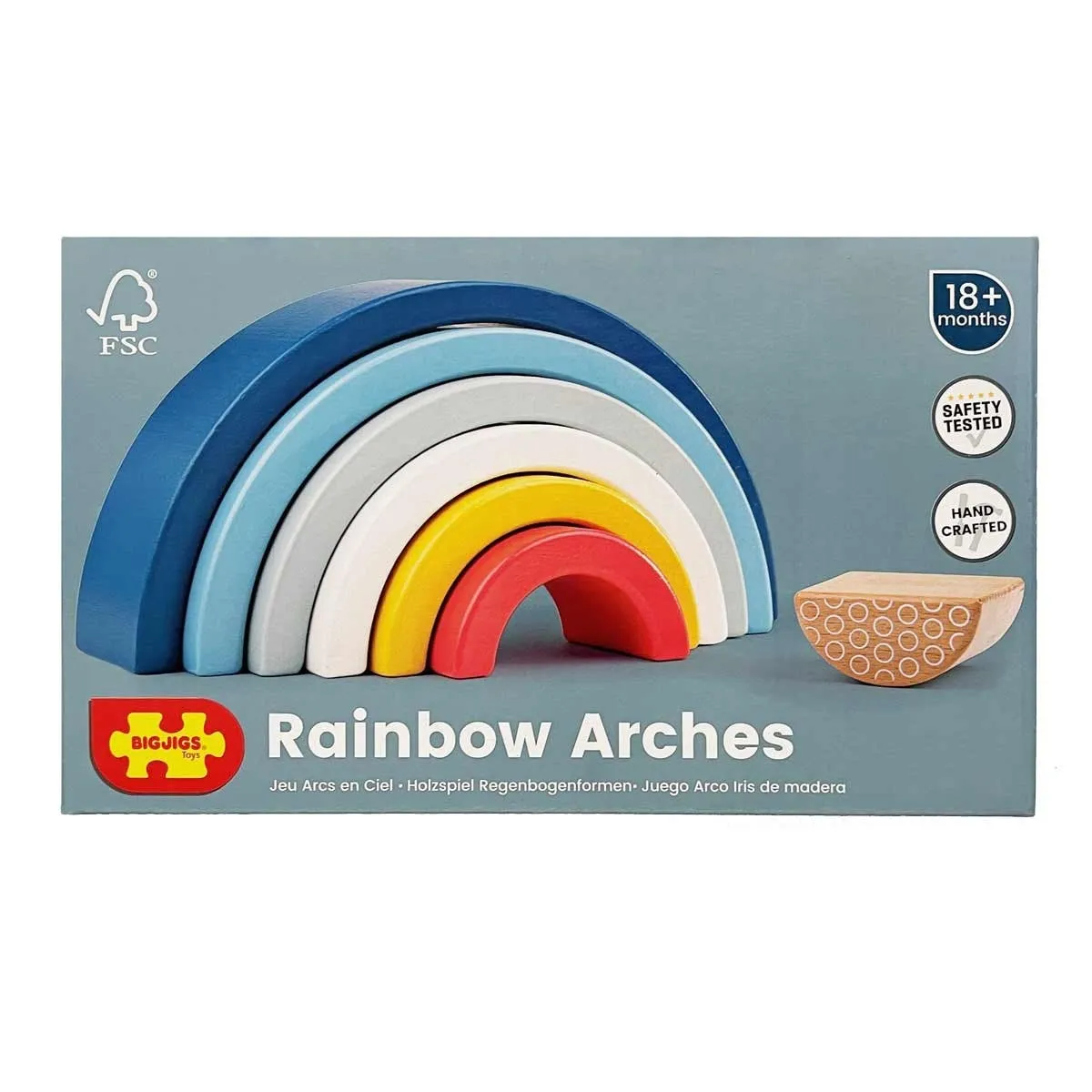 Wooden Stacking Rainbow Blue Arches by Bigjigs