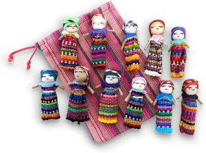 Worry Dolls for catch Boys | Anxiety Dolls | Worry Doll | Guatamalan Doll Set of 11 Guatemalan Handmade Worry Doll with a Colourful Crafted Storage Bag | Worry Dolls for Girls | 