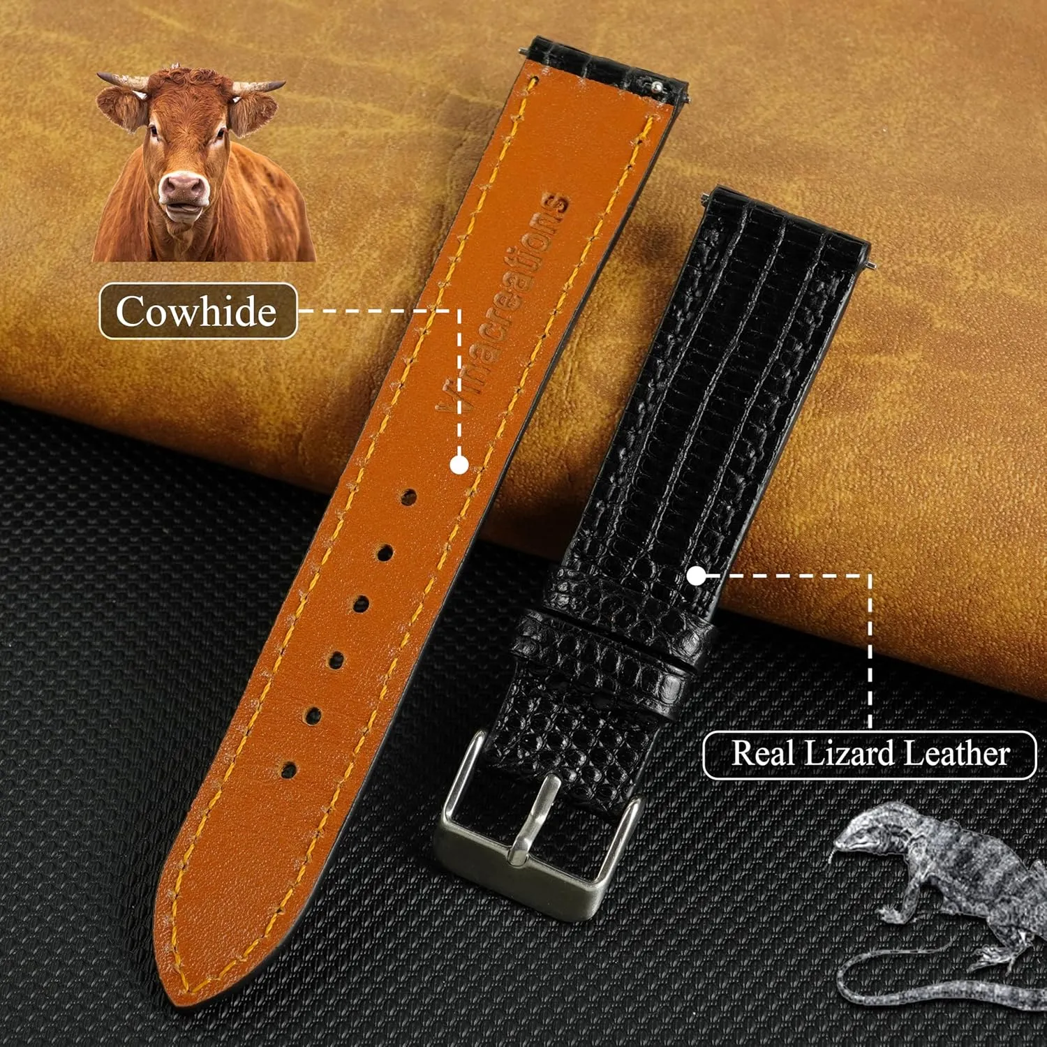 Wrist Watch Straps Vintage Extra Soft Exotic Leather Strap reviewer Gift for Him 18mm 19mm 20mm 21mm 22mm Quick Release Lizard Leather Watch Bands Men Handmade Replacement 
