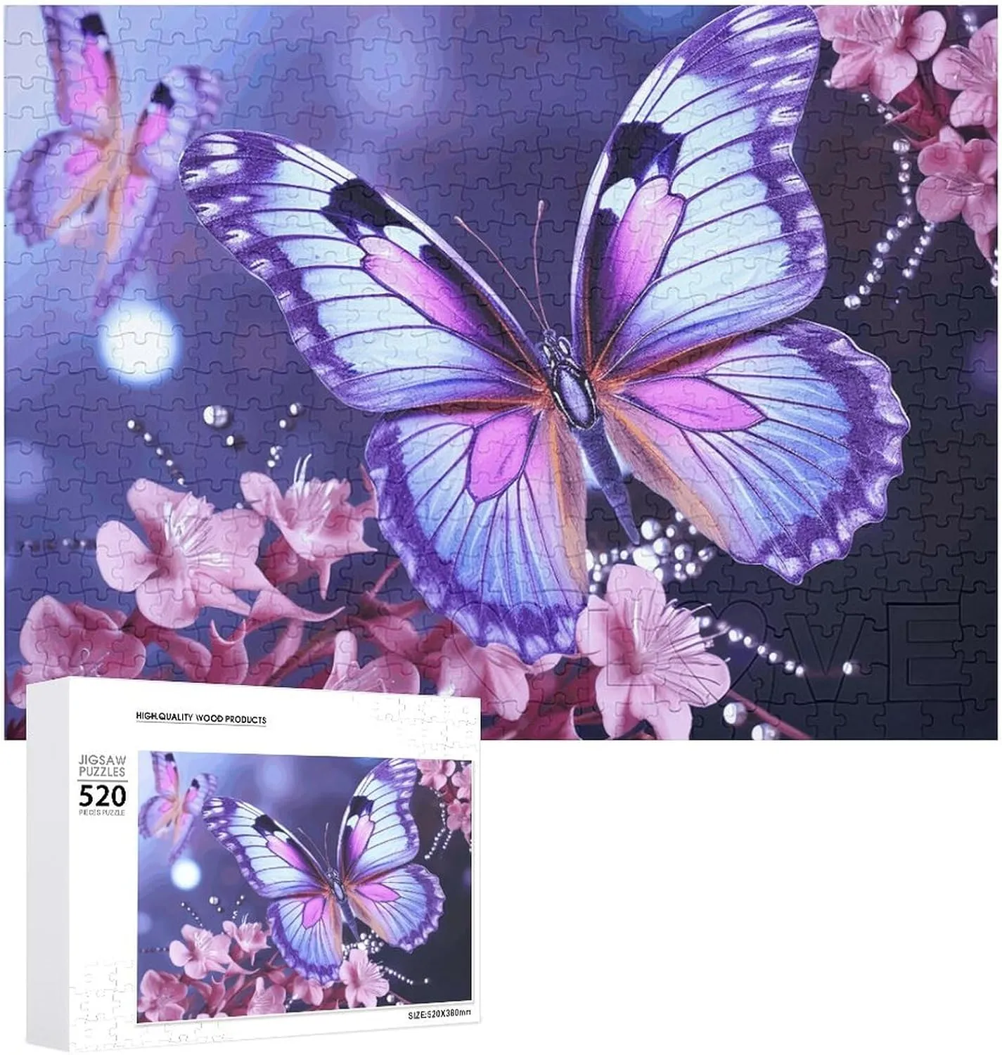 X 15 520 Piece Jigsaw Puzzle - Purple Butterfly roe mold receiver Picture Puzzles for Adults Challenging Puzzle Personalized Wooden Puzzle Photo Puzzle Gifts 20.5" 