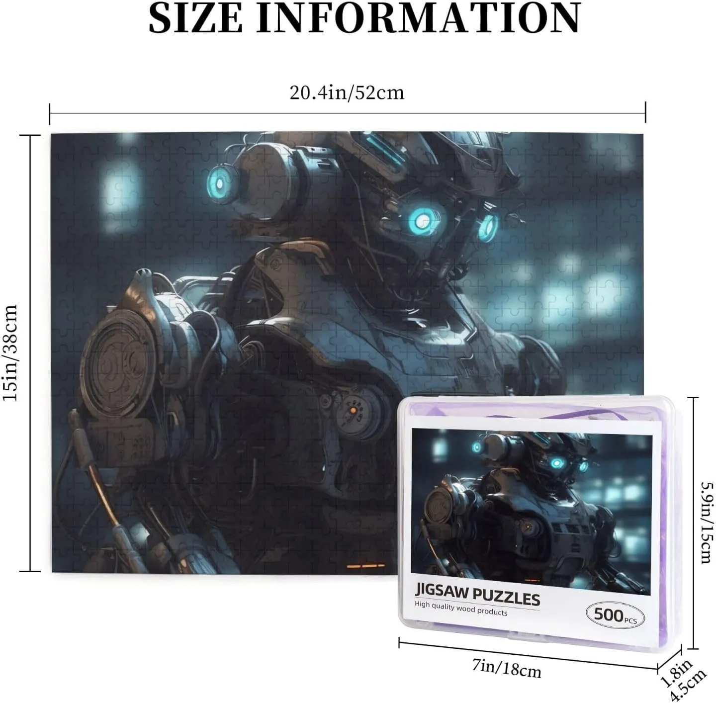 x 15") Future Robot Puzzles 500 Pieces with Storage Bag Personalized Jigsaw Puzzles for Men Women uncrumple Picture Puzzle for Family Challenging Photos Puzzle for Home Decor (20.4" 