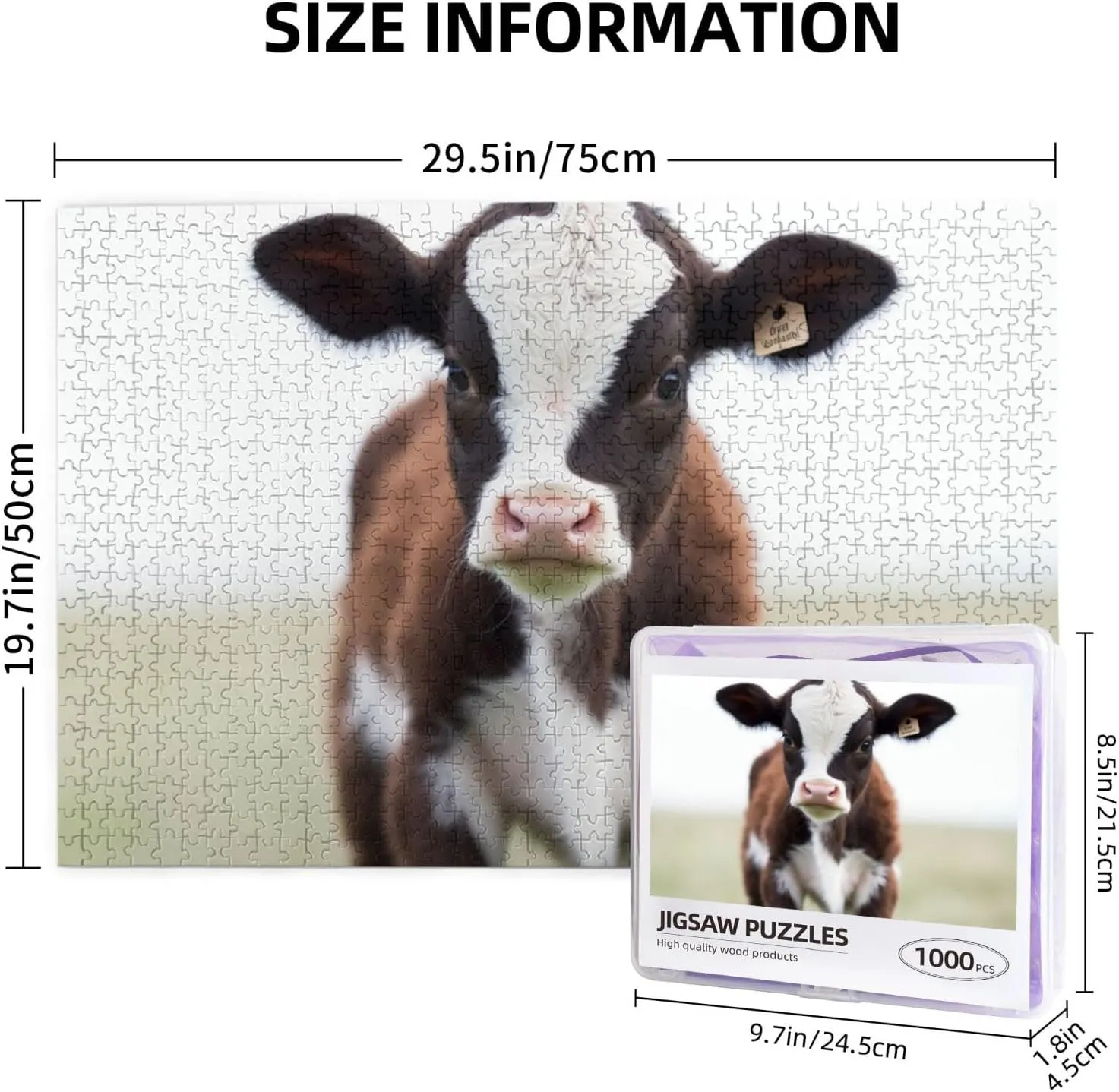 x 19.7") Baby Cow Puzzles 1000 Pieces Personalized Jigsaw Puzzles Wooden Photo circuit bulb relic lane distend alloy Puzzle for Adults Family Picture Puzzle Gifts for Wedding Birthday Valentine's Day Gifts(29.5" 