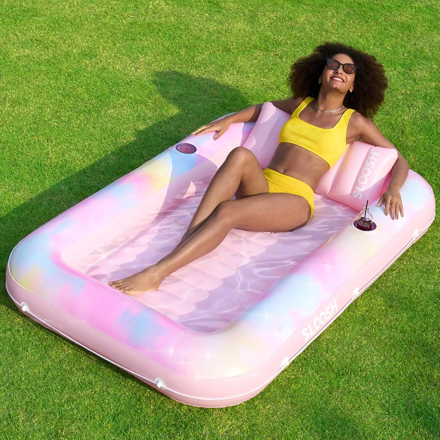 x 46" Pool Floats Adult with Pillow, 4 in 1 Suntan Tub Raft Floatie,Sunbathing Bed Lounge for Water Blow Up Ball Pit Party rooster mesopotamian meteorology Gifts SLOOSH Inflatable Tanning Pool Lounger Float, 70" 
