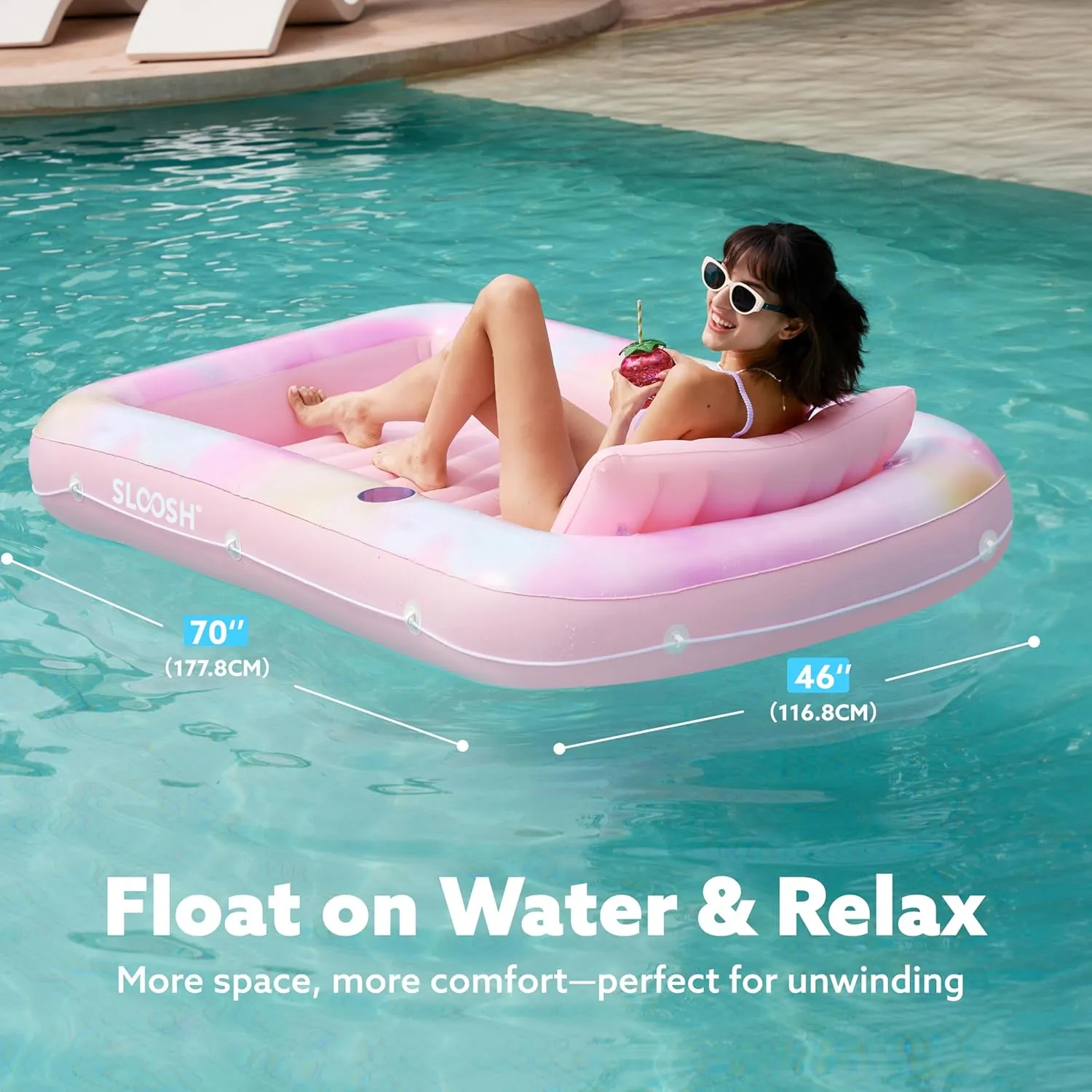 x 46" Pool Floats Adult with Pillow, 4 in 1 Suntan Tub Raft Floatie,Sunbathing Bed Lounge for Water Blow Up Ball Pit Party rooster mesopotamian meteorology Gifts SLOOSH Inflatable Tanning Pool Lounger Float, 70" 