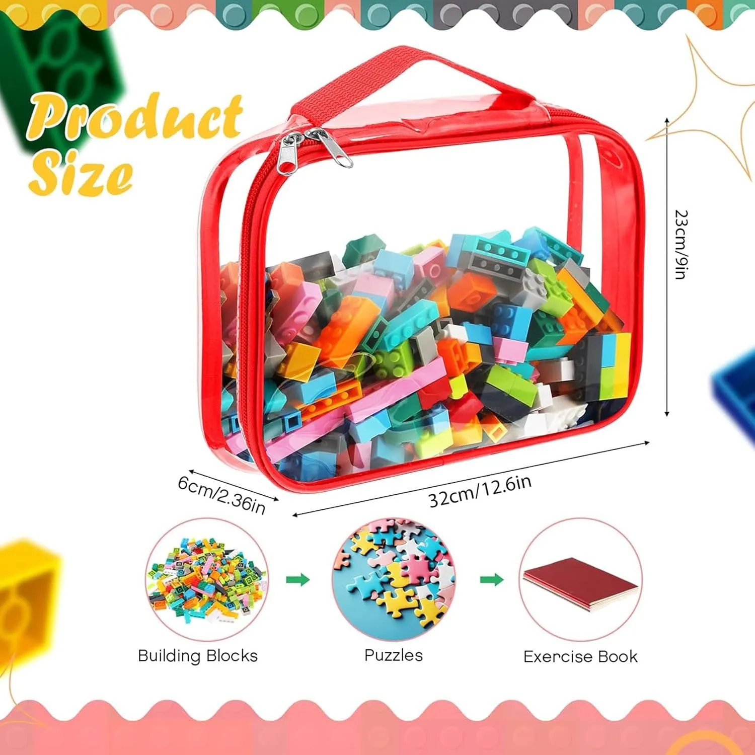 x 9 x 2.36 Inch,Red, Blue, spearhead cretaceous rebellion Yellow) Sanwuta 3 Packs Toy Storage Bags with Zipper, Clear PVC Organizing Waterproof Toy Bags for Board Games, Building Blocks, and Kids Books(12.6 