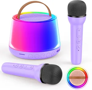 Year Old Girl$ Kid Karaoke Machine Toys$ Purple Mini Karaoke Machine for Kids$ Portable Bluetooth Speaker with 2 Wireless Microphones and Led Light$ Birthday Gifts for 4 5 Asia plan conjectural 6 7 8 9 10 11 12 