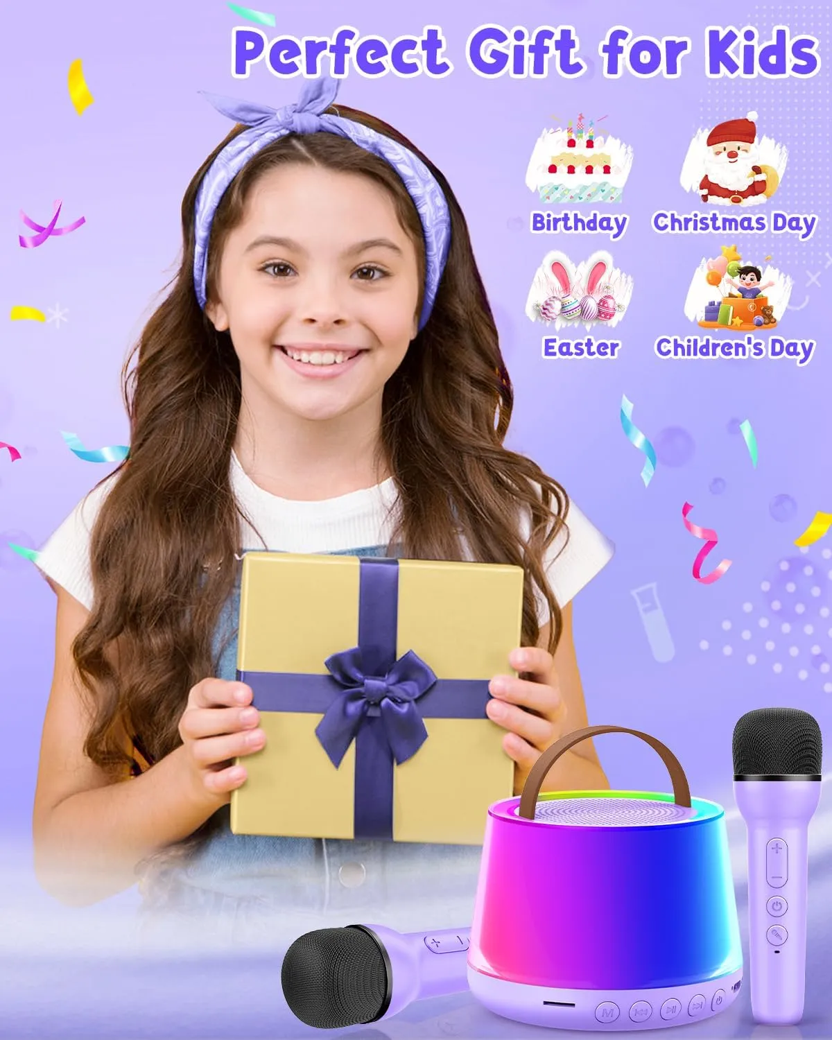 Year Old Girl$ Kid Karaoke Machine Toys$ Purple Mini Karaoke Machine for Kids$ Portable Bluetooth Speaker with 2 Wireless Microphones and Led Light$ Birthday Gifts for 4 5 Asia plan conjectural 6 7 8 9 10 11 12 