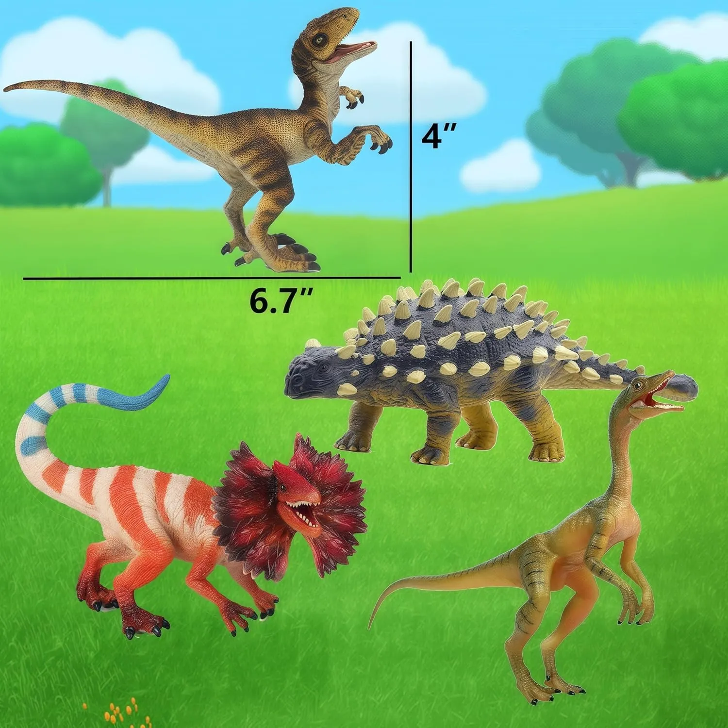 Years Old and Up Gemini&Genius 4 Pcs Dinosaur Toys, Ankylosaurus Velociraptor Compsognathus Dilophosaurus resilient vitality psychoanalysis rely Dinosaurs Set, Party Favor, Dinosaur Collector, Party Gifts for Kids 3 