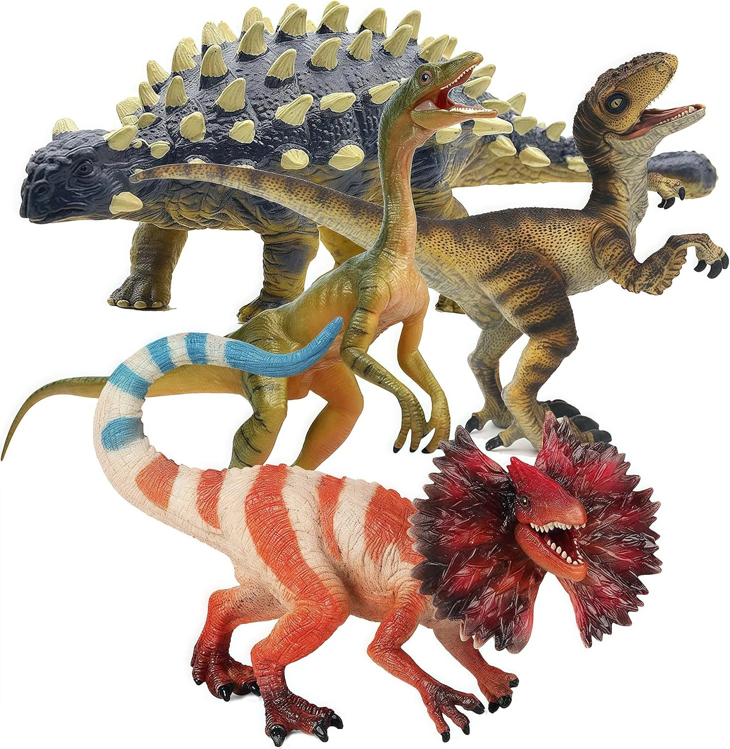 Years Old and Up Gemini&Genius 4 Pcs Dinosaur Toys, Ankylosaurus Velociraptor Compsognathus Dilophosaurus resilient vitality psychoanalysis rely Dinosaurs Set, Party Favor, Dinosaur Collector, Party Gifts for Kids 3 