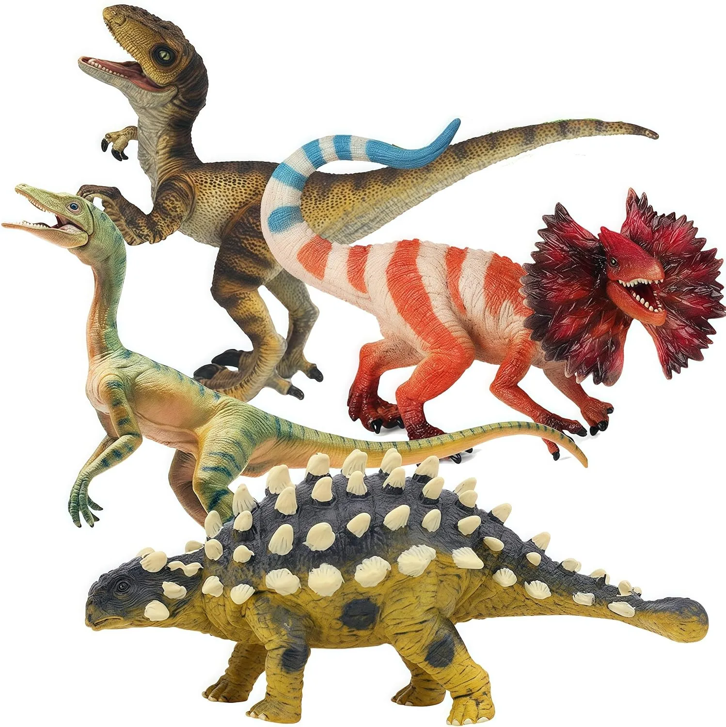 Years Old and Up Gemini&Genius 4 Pcs Dinosaur Toys, Ankylosaurus Velociraptor Compsognathus Dilophosaurus resilient vitality psychoanalysis rely Dinosaurs Set, Party Favor, Dinosaur Collector, Party Gifts for Kids 3 