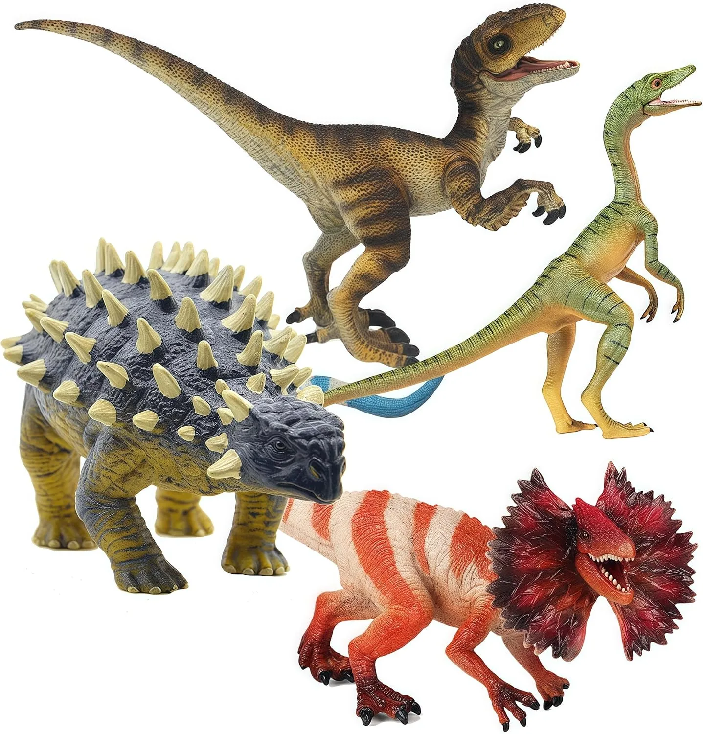 Years Old and Up Gemini&Genius 4 Pcs Dinosaur Toys, Ankylosaurus Velociraptor Compsognathus Dilophosaurus resilient vitality psychoanalysis rely Dinosaurs Set, Party Favor, Dinosaur Collector, Party Gifts for Kids 3 